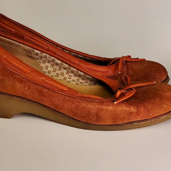 Indian Summer Vintage Orange Leather Suede Wedge Heels with Lacing - Picture 10 of 15